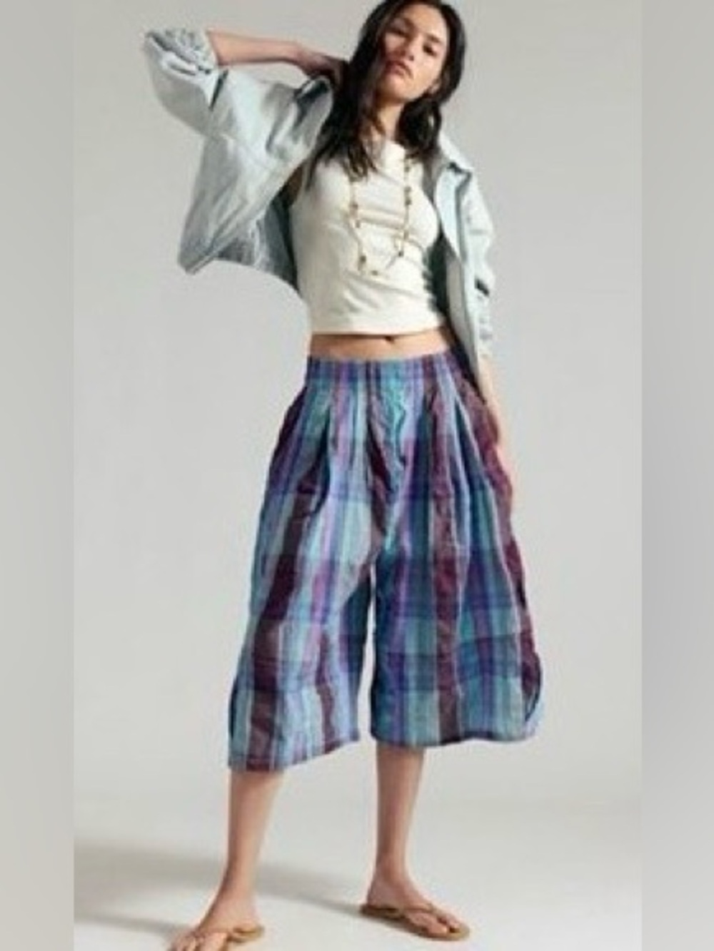 Free People Ivy Cropped Madras Plaid Pants Capri Cotton XS NWT NEW